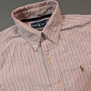 Ralph Lauren Button Down Shirt Mens Small Pink Blue Striped Classic Fit